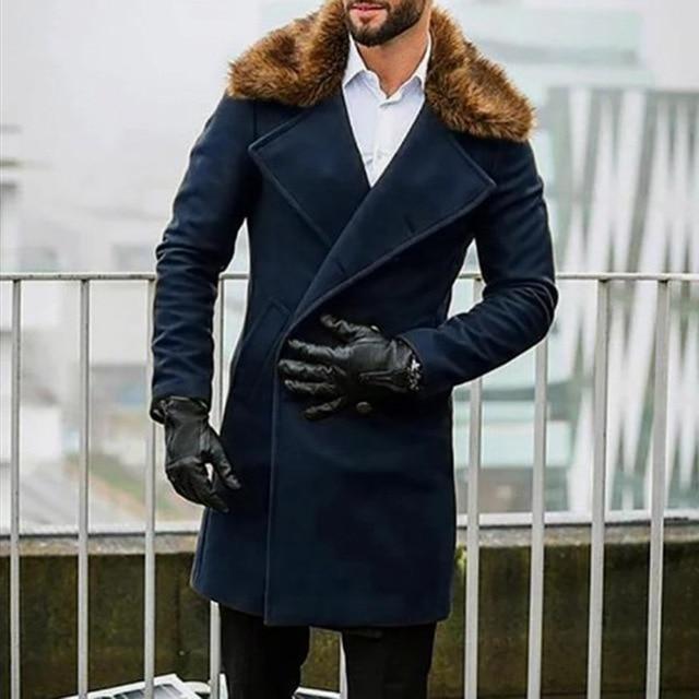 Winter Faux Fur Collar Warm Long Coats Men’s Overcoat Trench Overcoat Fashio Featured Image