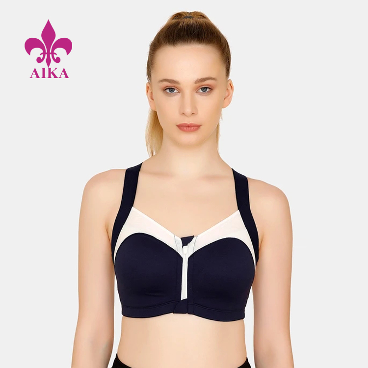 China New Custom Design Front Zip Compression Rib Movement High Impact  Padded Sports Bra factory and manufacturers