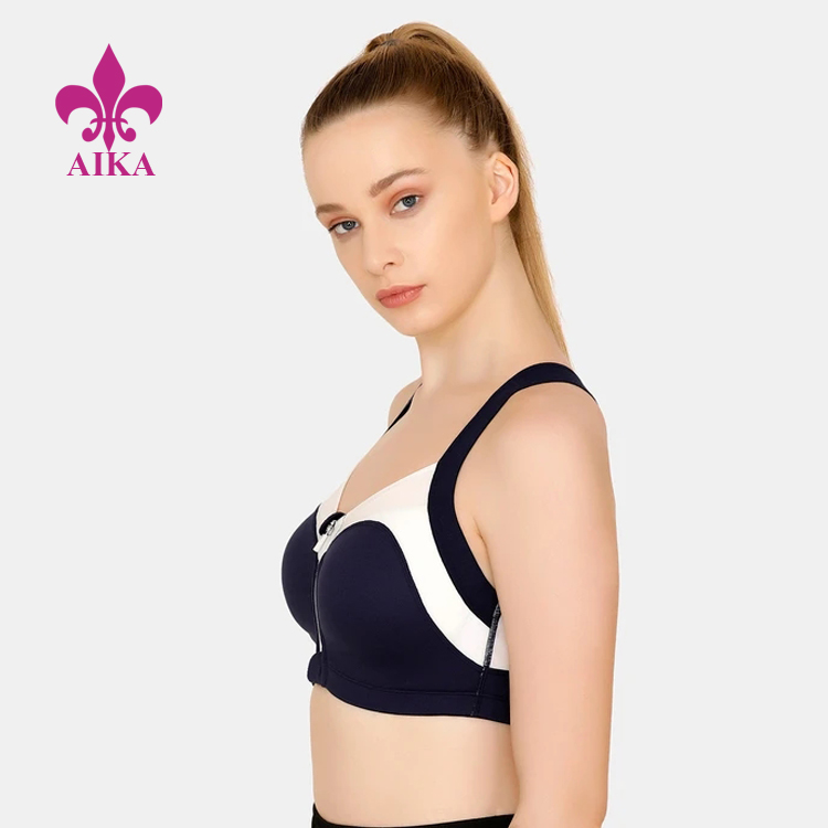 China New Custom Design Front Zip Compression Rib Movement High Impact  Padded Sports Bra factory and manufacturers