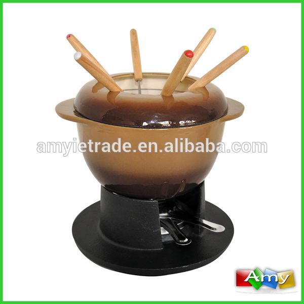 Manufacturing Companies for Non Stick Kitchen Enamel Pot - SW-607N Chocolate Cast Iron Fondue Sets, Porcelain Cheese Fondue Set – Amy