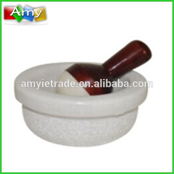 SM-W14 natural white marble mortar with wooden handle pestle