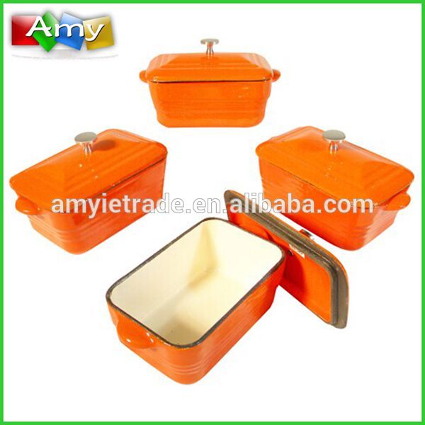 Factory For Two Burner Reversible Griddle - Orange Enameled Cast Iron Mini Rectangle Casserole – Amy