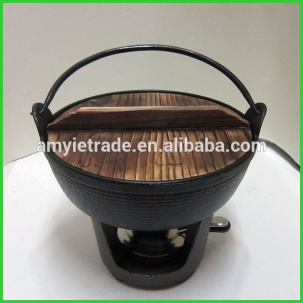 SW-J250 japanese soup pots with wooden cover, japanese cast iron cookware