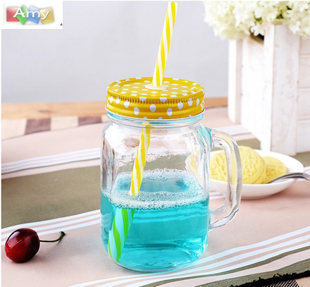 Mason Jar Glass Water Bottle with Straw Can be Customized Logo