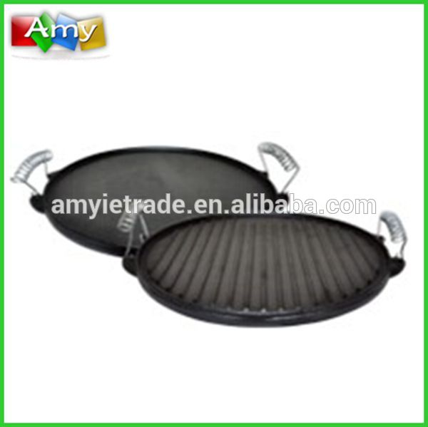 cast iron charcoal/gas/electric/stove top bbq grill, round cast iron reversible griddle