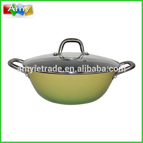 Cast Iron Wok with Stainless Handles and Glass Lid