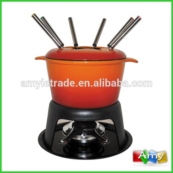 Cheap price Cast Iron Casserole Cast Iron Cookware - SW-606N Color Enamel Fondue Pot Set – Amy