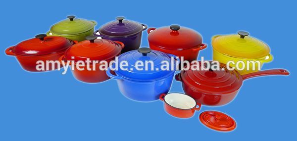 colorful enamel cast iron cookware