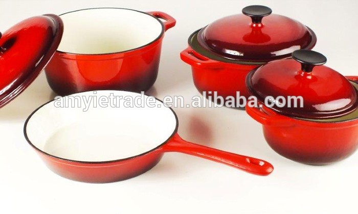 4 pieces cast iron enamel cookware set, cast iron casserole and fry pan set, cast iron kitchenware set