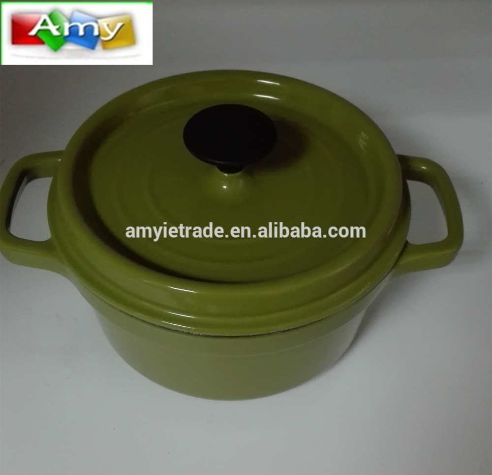 Green 25.5(28.5)x5.5cm Enamel Cast Iron Pot