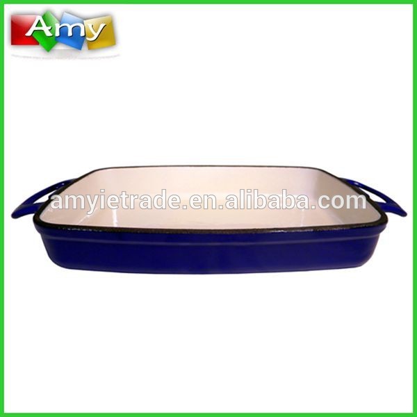 Good Quality Cast Iron Enamel Dutch Oven - 14" Blue Enamel Cast Iron Rectangular Roasting Dish, Cast Iron Cookware – Amy
