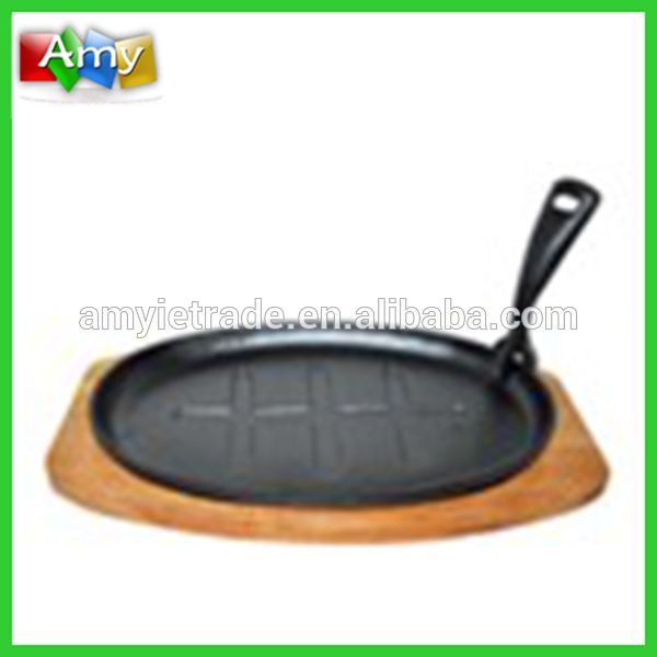 Cast Iron Sizzling Plate With Lifting Handle and Wooden Tray, Cast Iron Sizzler Plate, Cast Iron Steak Plate
