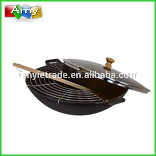 venda quente de ferro fundido jogo do chinês wok, panela de ferro fundido