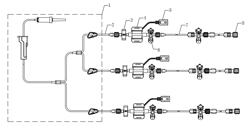 Schematic diagram of triple channel transducers structure