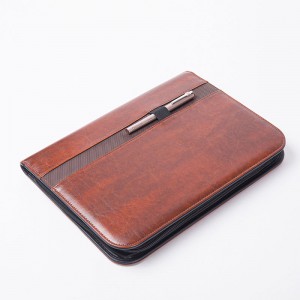 Zippered Leather Business Portfolio Padfolio – Professional Dark Brown PU Leather Portfolio Binder & Organizer Folder with 10.5 inch Tablet Sleeve