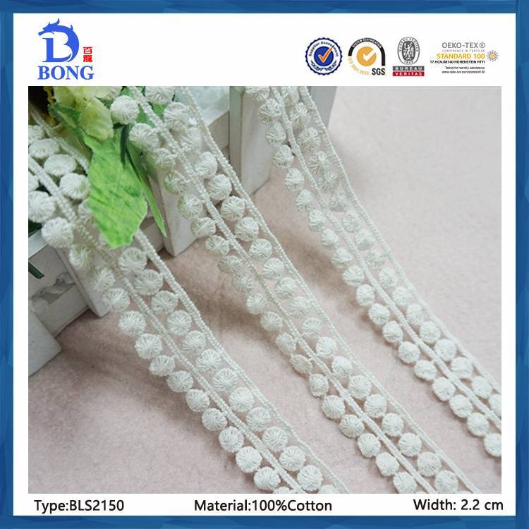 100% cotton bubble ball pom pom lace trim for cloth fabric and suppliers | Bailong