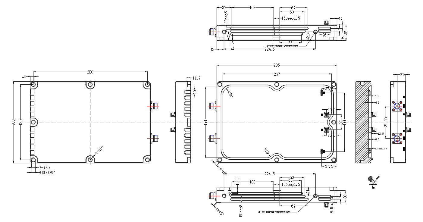 गुहा डुप्लेक्सर एसएमए-एफ कनेक्टर 2500-2690 मेगाहर्ट्ज कम सम्मिलन हानि सीएमएच000127-ए-बी 7 (1)