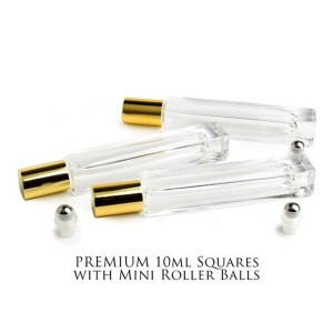 Square Shape 10ml Roll On Bottle with Shinny Golden Silver Cap