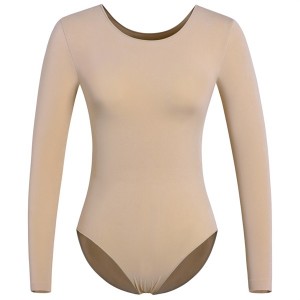 DANSHOW Women Seamless Nude Skin Gymnastics Leotard Adult Dance Ballet Long Sleeve Underwear