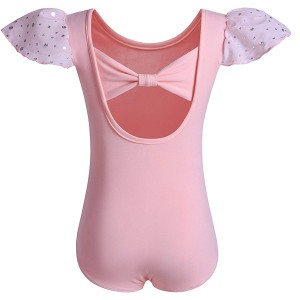 DANSHOW Girls Ballet Dance Leotard with Ruffle Sequin Sleeve and Back Bowknot