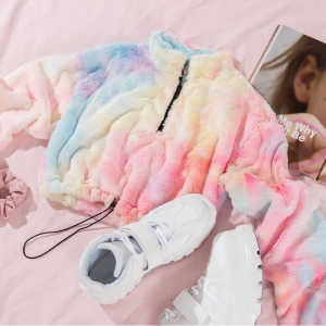 2021 Tie Dye Rainbow Gradient Women Crop Sweatshirt Women’s New Plush Top Coat Sweater Crop Tops Hoodies