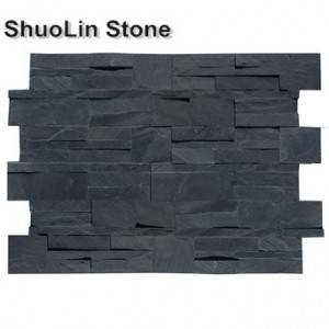S shape Black Slate Wall Facing Tile Stacked Stone Veneer 18X35 cm