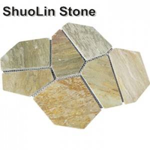 Cheap Nature Beige Slate Paving Stone/Wall Stone/Flooring Net Paste