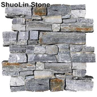 Blue Quartz Cement Back Stack Stone Panel For Wall Column And Corner