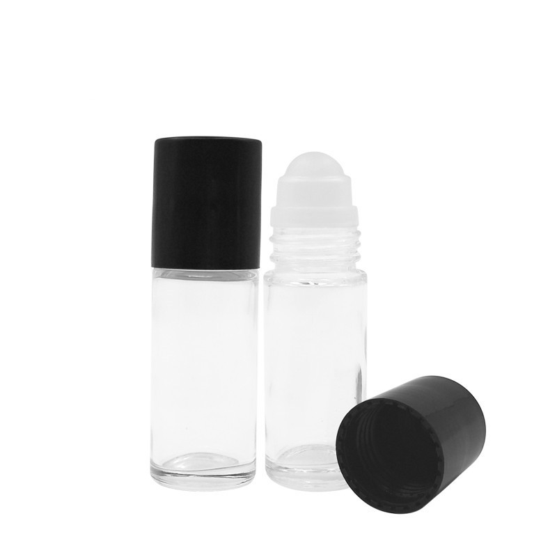 ECO Friendly 5m 10ml 30ml matte black frost plastic roll on bottle with stainless steel roller ball