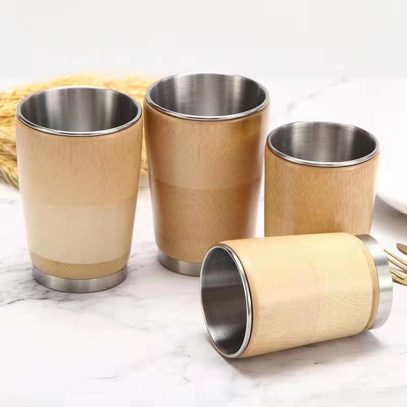 Outdoor Insulated Vacuum Drinking Beer Cocktail Wine Glass Bamboo shell Stainless Steel Cup Featured Image