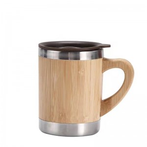 Stainless steel bamboo vacuum cup with handle