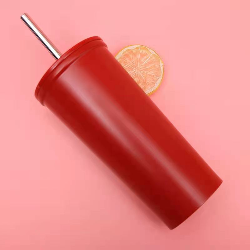 custom 304 double-layer stainless steel straw cup double-layer milk tea thermos cup portable coffee cup gift water cup