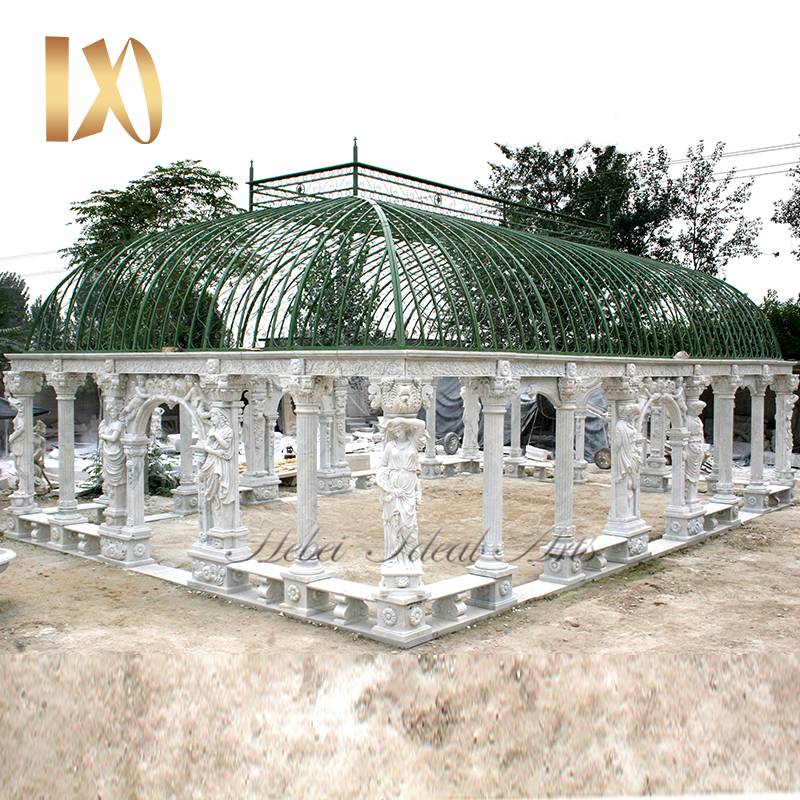 Grand Classical Greek Style White Marble Pavilion Gazebo with Elegant Woman Statue Suppliers