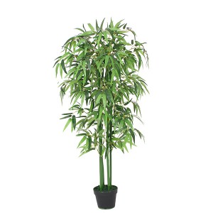Hot selling green real touch for home decoration artificial bamboo leaves plants natural bamboo trunk bonsai