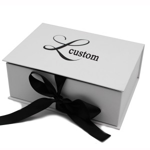 White Clamshell Wig Box With Ribbon And Satin