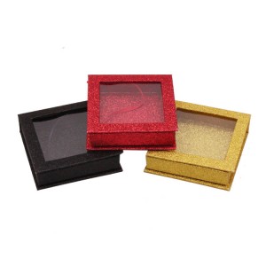 Square Glitter Paper Eyelash Box With Big Pvc Window