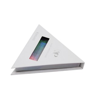White Triangle Eyelash Box With Silver Foil Logo