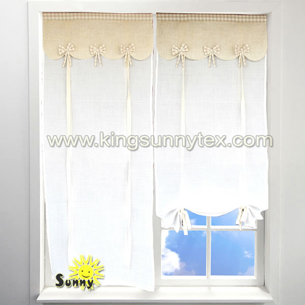 Chinese Curtains Frill With Beige Bow Design For Living Roon