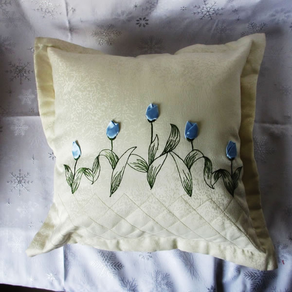 Flower Square Embroidered Cushion Cover