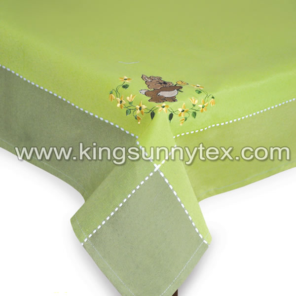 Dark Green Bunny Embroidery Tablecloth For Easter