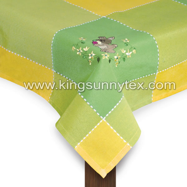 Yellow Green Bunny Embroidery Tablecloth For Easter