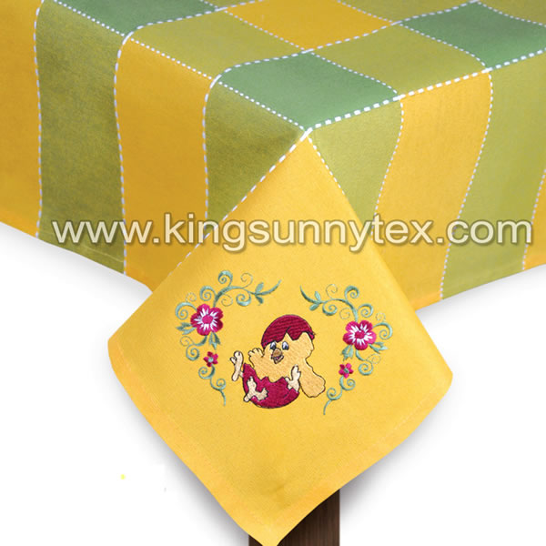Yellow Green Chick Embroidery Tablecloth For Easter
