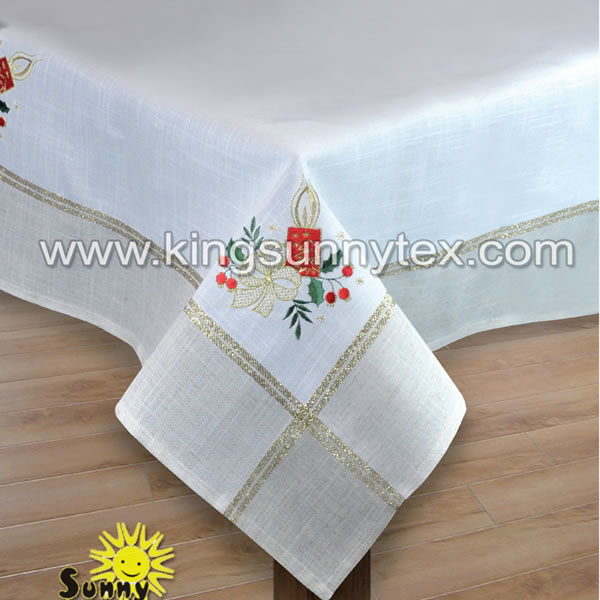 White Gold Thread Candle Embroidery Tablecloth For Christmas