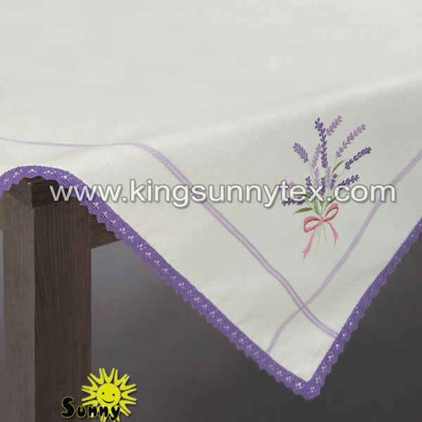 100% Polyester Table Cloth With Lace And Embroidery