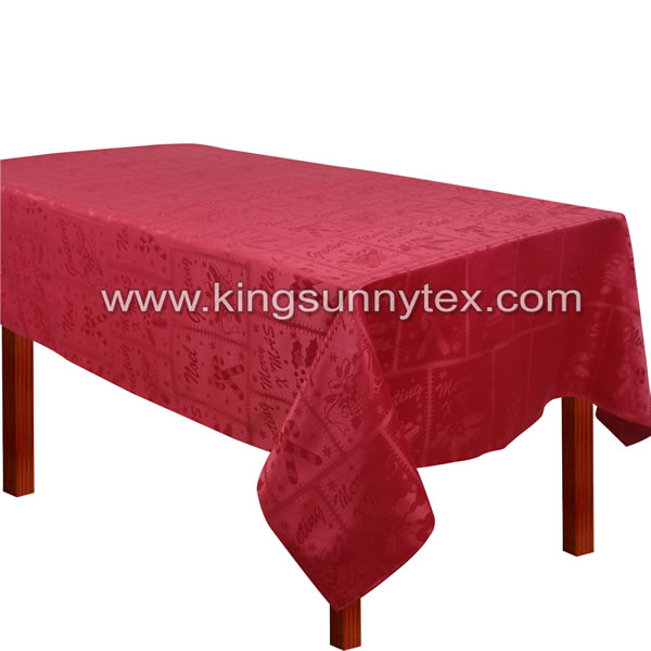 100% Polyester Red Jacquard Table Linen With Christmas Design