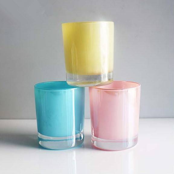 LX-FJ001 luxury pearlized containers cylinder colored wholesale decorative candle glass jar holder for making candle