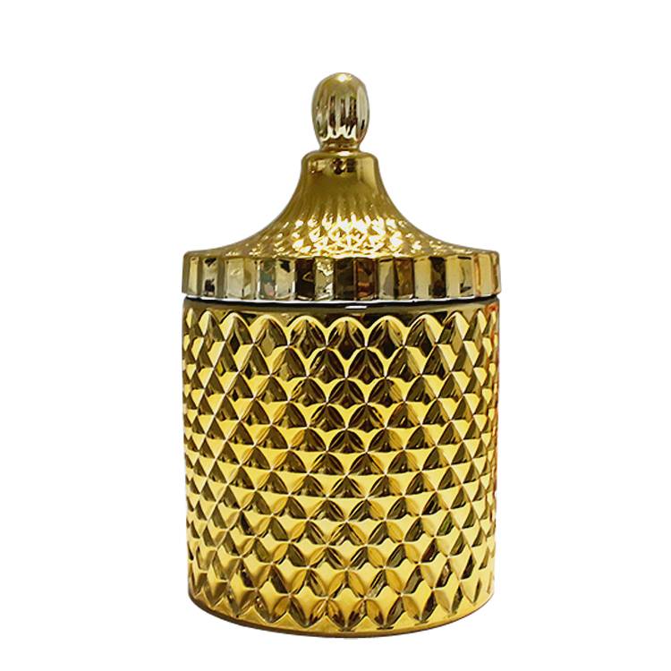 Hot sale wedding decor luxury gold cut lidded diamond candle jar and lids