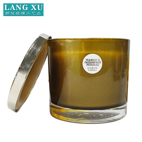 Thick wall metallic inner colourful velas soy wax glass jar candle glass with silver metal lid