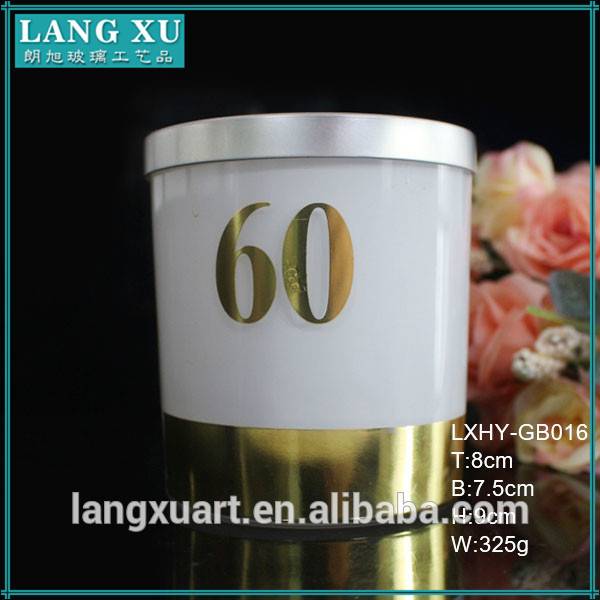 wholesale decaled cylinder sprayed white glass vintage luxury candle jars geo mercury