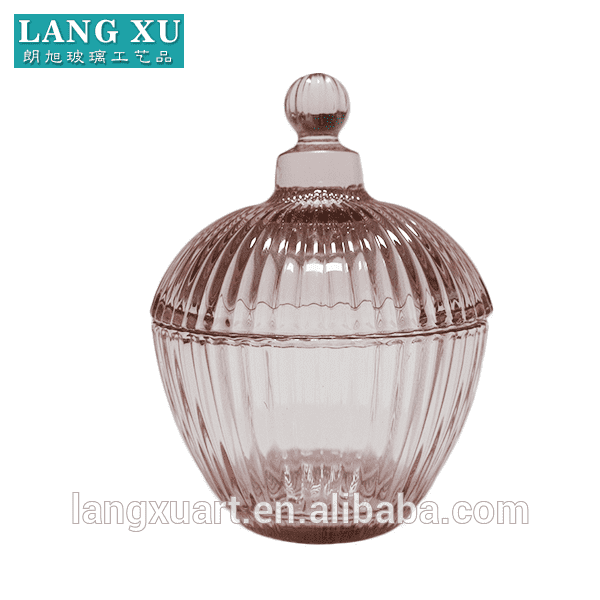LXHY-T070 Luxury pink colored streaky glass Jewellery candy jar with glass lid
